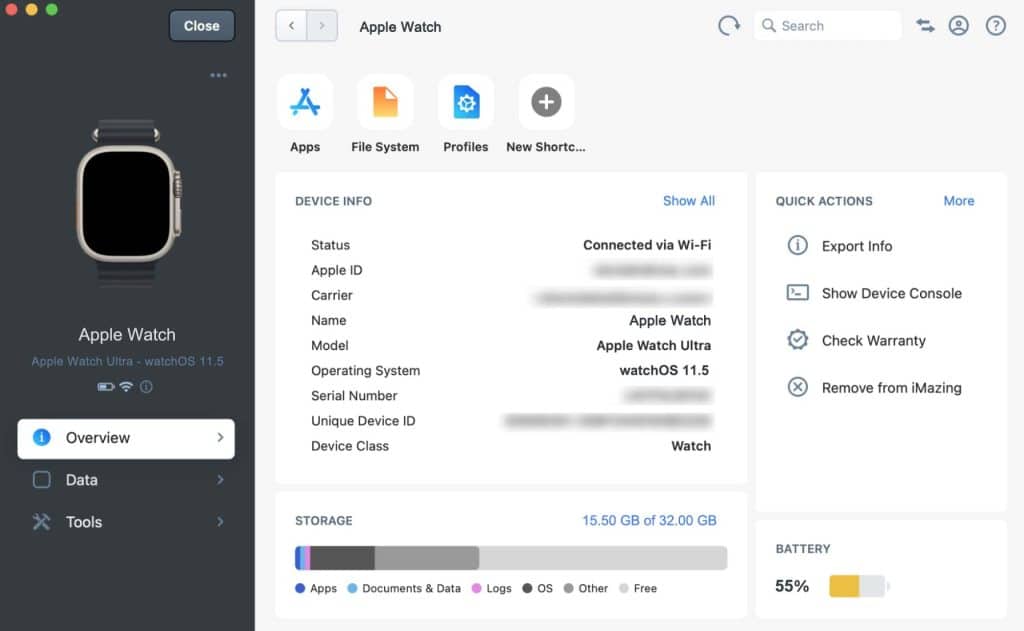 iMazing 3.2 manage Apple Watch Ultra
