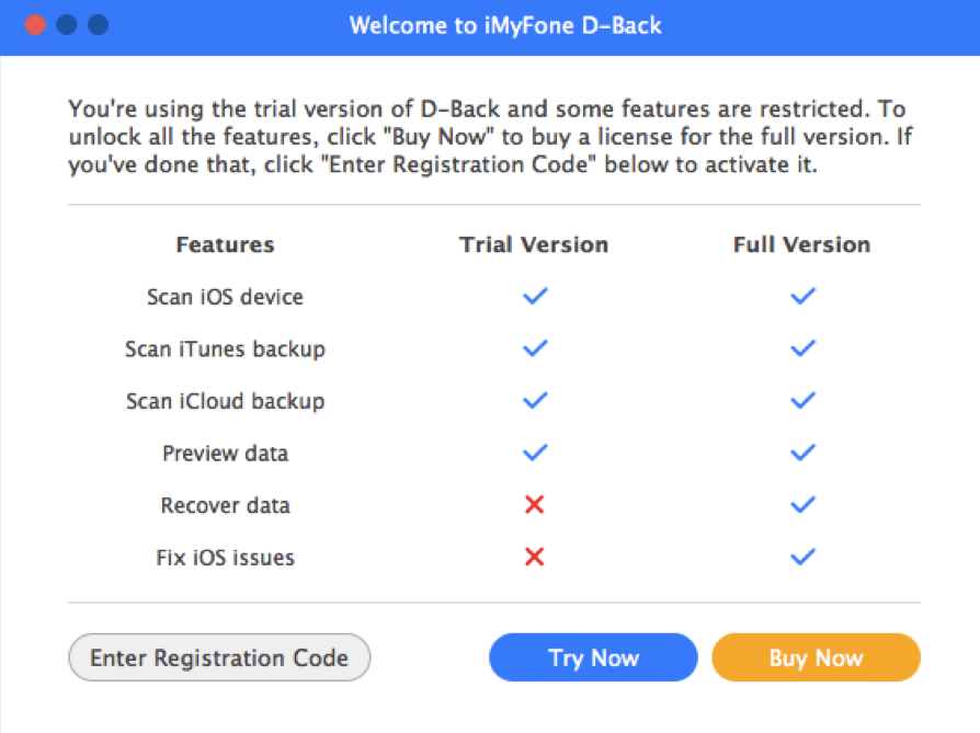 iMyFone D-Back free vs paid