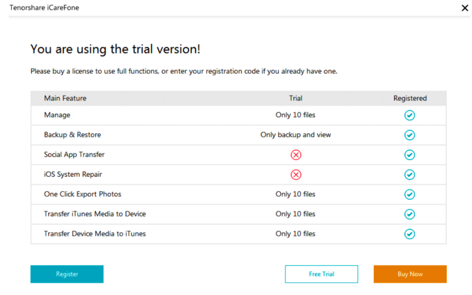 Tenorshare Free vs Paid