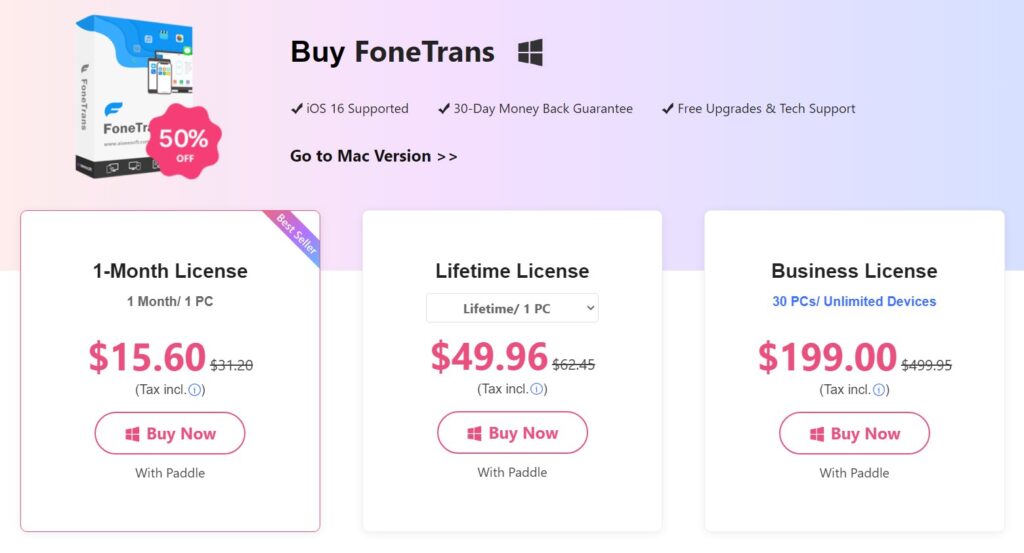 FoneTrans price plan