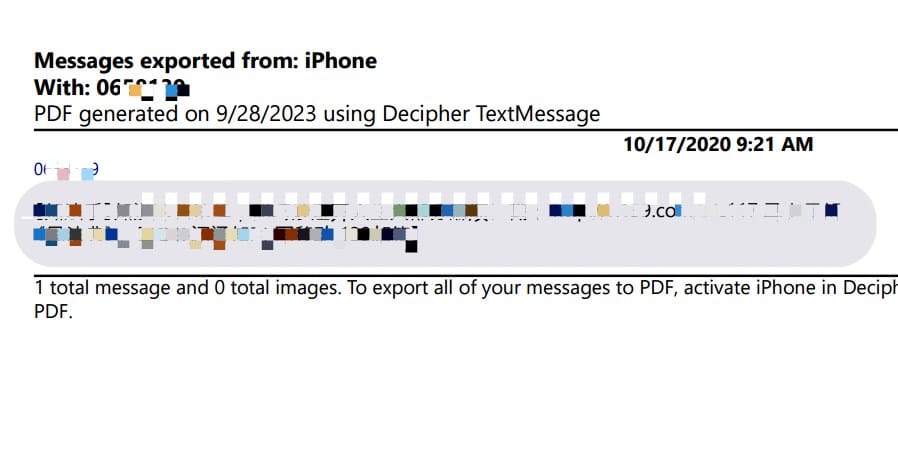 Decipher TextMessage exported PDF file