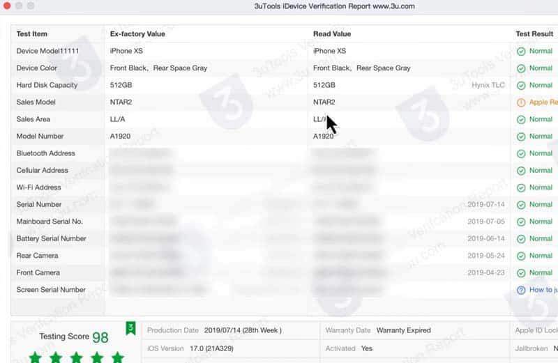 Verification report by 3uTools Mac