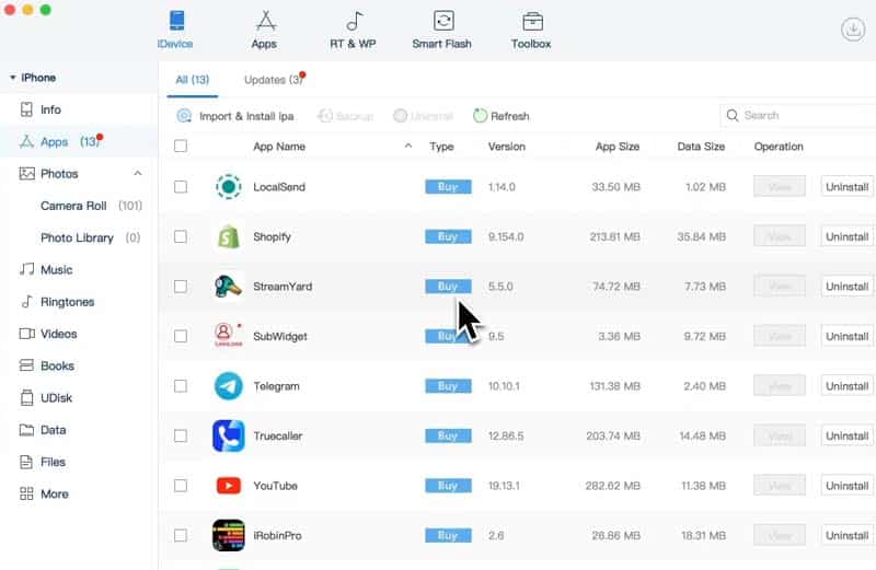 iPhone App Management - 3uTools for Mac
